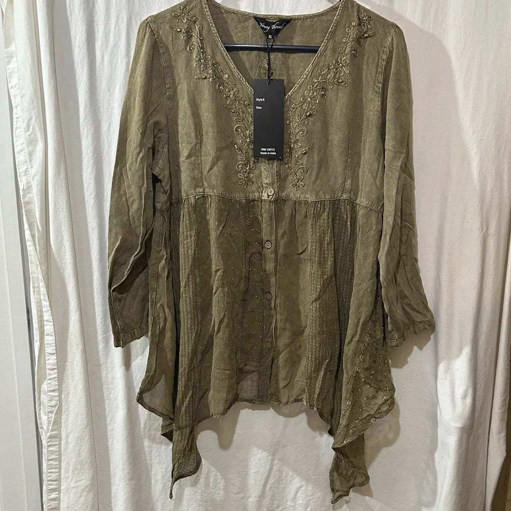 Young Threads Olive Embroidered Women's Top - Picture 3 of 8